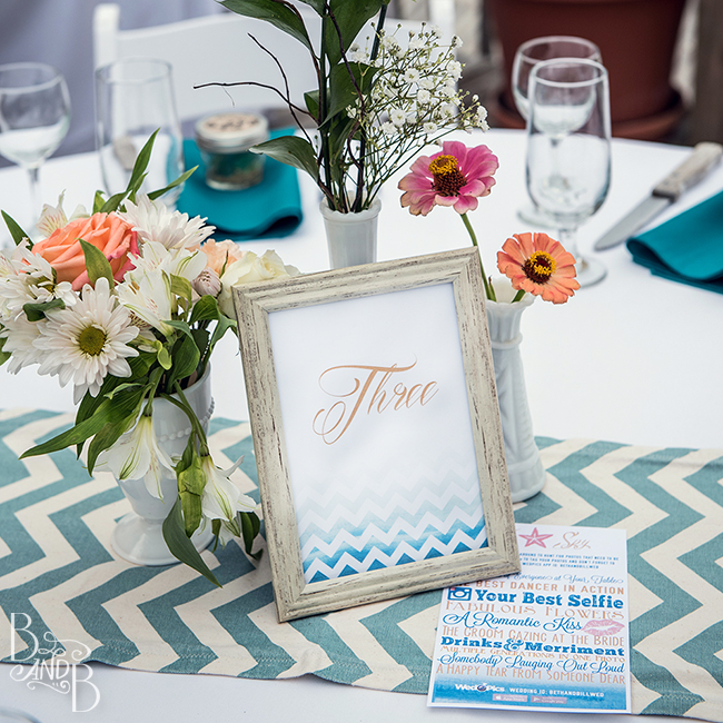 Beth and Bill's DIY Wedding Table Numbers chevron wedding at The Inn on Pamlico Sound